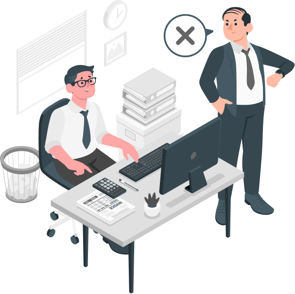 Illustration of business professionals reviewing financial documents, representing commercial litigation and claim recovery services by Aziz Trial Law.