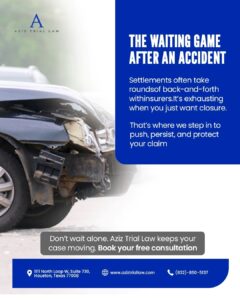 Car accident legal help in Houston — Aziz Trial Law offers personal injury claim assistance, free consultations, and support with insurance settlements after an auto accident.